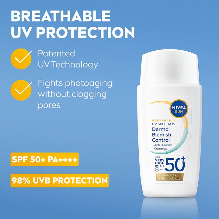 Nivea UV Face Specialist Blemish Control 40 ml epäpuhtauksia ehkäisevä aurinkovoide valkoisessa tuubissa SPF 50