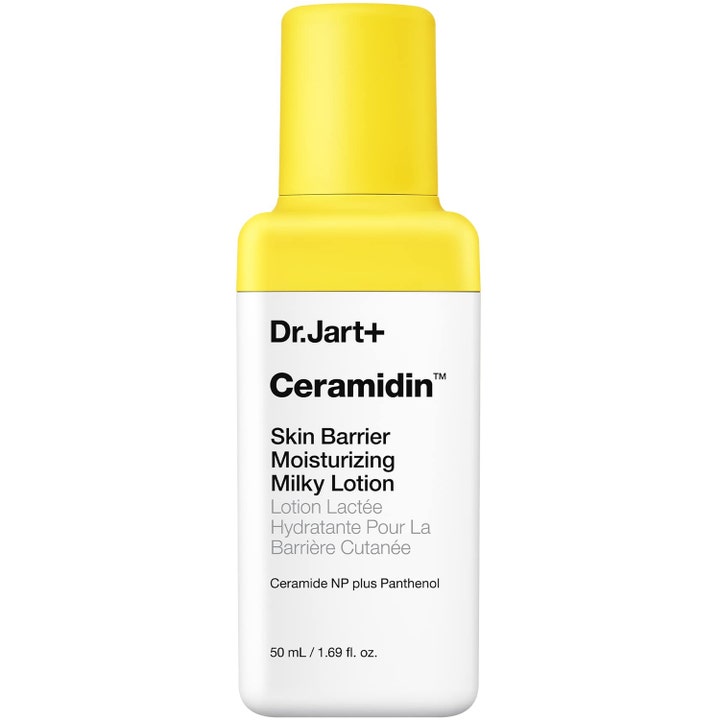 Dr. Jart+ Ceramidin Skin Barrier Moisturizing Milky Lotion 50 ml kosteuttava emulsio valkoisessa pullossa keltaisella korkilla