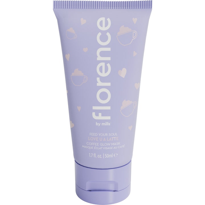 Florence by Mills Love U A Latte Coffee Glow Mask 50 ml kirkastava kasvonaamio liilassa tuubissa.