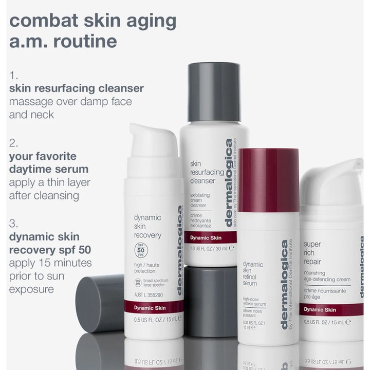 Dermalogica Skin Aging Solutions 70 ml anti-age-setti sisältää neljä valkoista tuotetta aamurutiiniin SPF 50 -suojalla