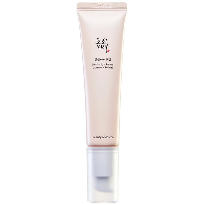 Beauty of Joseon Revive Eye Serum 30 ml silmänympärysseerumi vaaleanpunaisessa pumpputuubissa häivyttää juonteita.