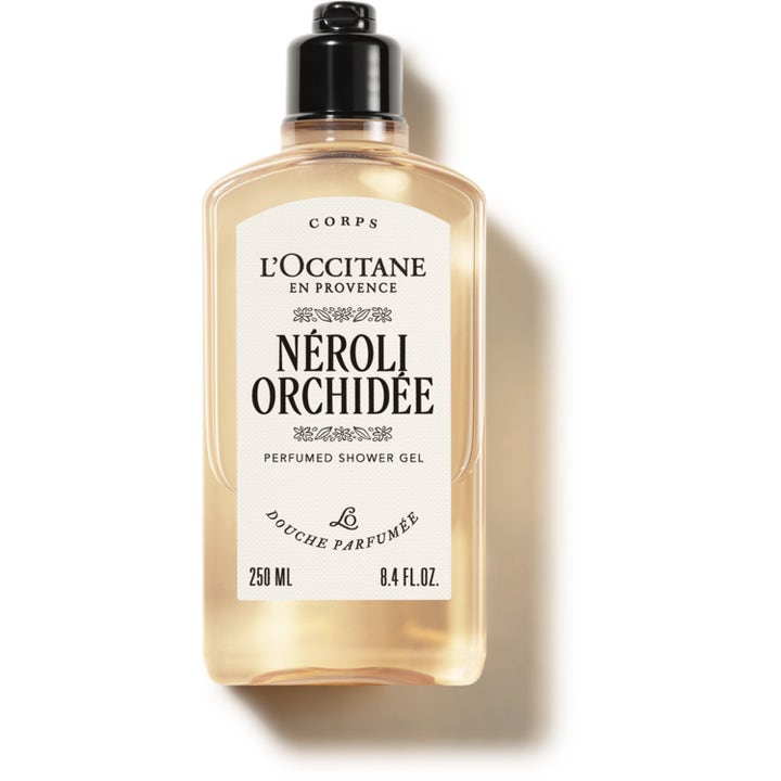 L'Occitane Néroli & Orchidée 250 ml suihkugeeli puhdistaa ihon ja on pakattu tyylikkääseen pulloon.