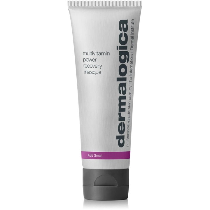 Dermalogica Multivitamin Power Recovery Masque 75ml elvyttävä kasvonaamio hopeisessa tuubissa violetilla raidalla.