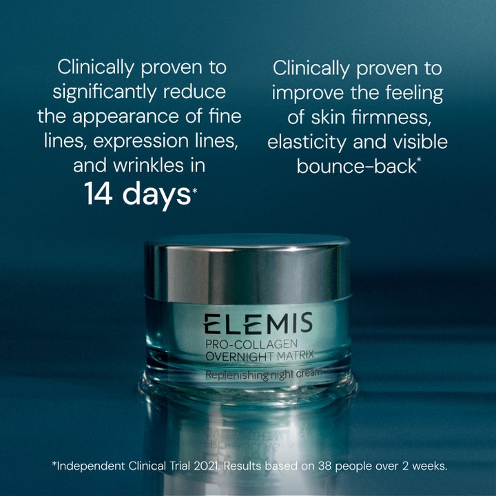 Elemis Pro-Collagen Overnight Matrix 50 ml kiinteyttävä yövoide lasipurkissa silottaa juonteita 14 päivässä.