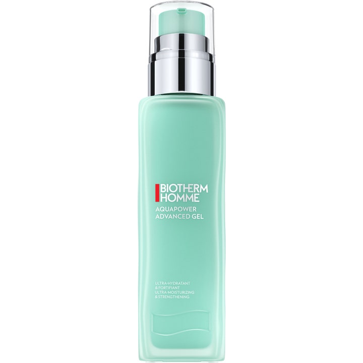 Biotherm Homme Aquapower Advanced Gel 75 ml kosteuttava kasvogeeli mintunvihreässä pumppupullossa hopeisella kauluksella