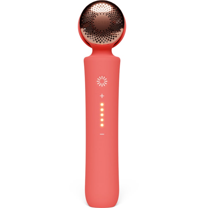 FOREO PEACH 2 Peach IPL-laite pysyvään karvanpoistoon on persikanvärinen ja siinä on valopainikkeet.