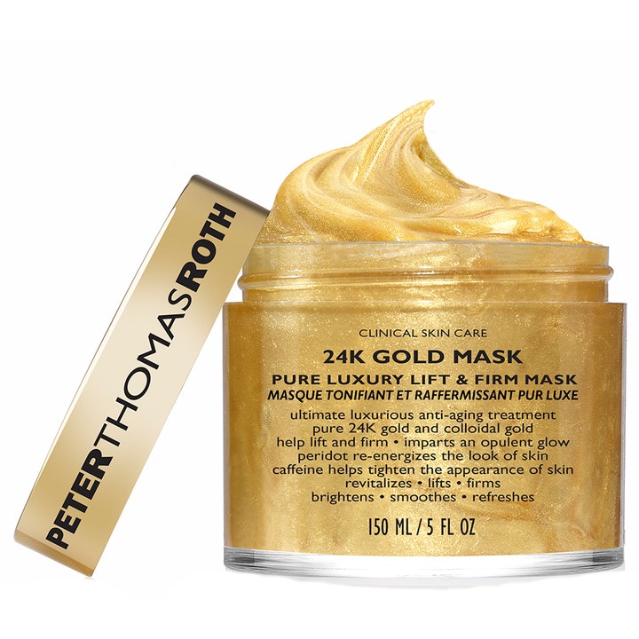 Peter Thomas Roth 24k Gold Mask 150 ml kiinteyttävä kasvonaamio kimaltelee kultaisena avatussa purkissa