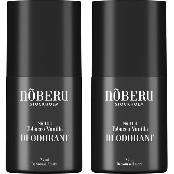 Nõberu No 104 Tobacco Vanilla Deodorant 75 ml raikkautta antava kaksi tyylikästä mattamustaa sylinterinmuotoista pakkausta