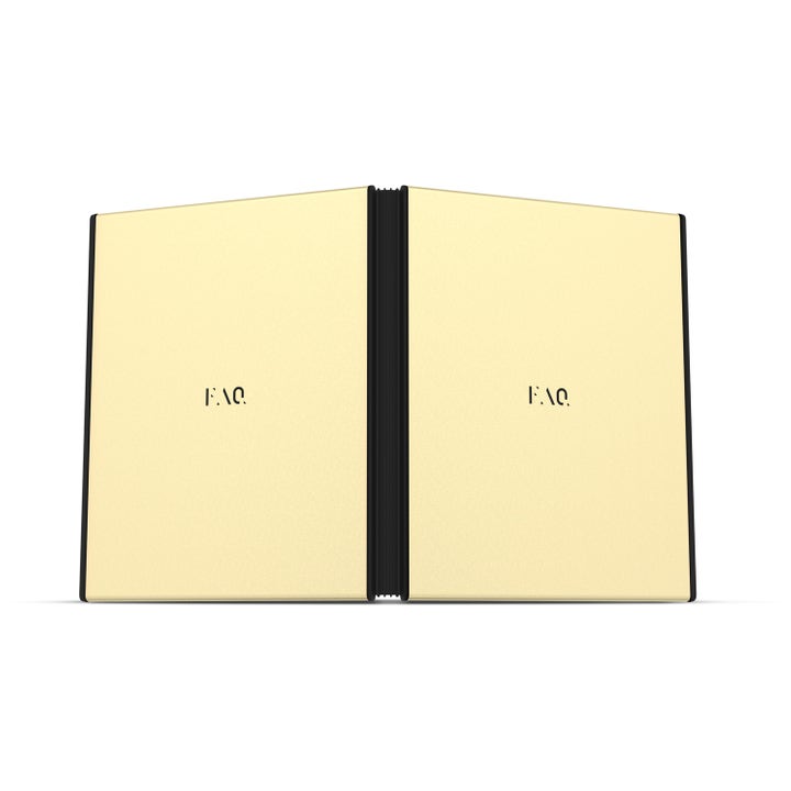FAQ Swiss FAQ™ Dual Led Panel 1 kpl ihonhoitolaite, jossa on kultainen taitettava kaksoispaneeli ja FAQ-logo.