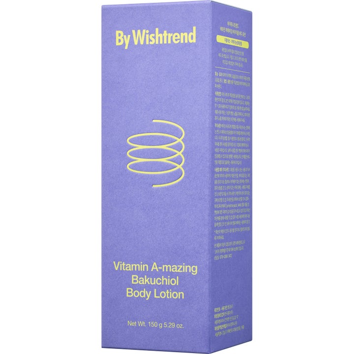By Wishtrend Vitamin A-mazing Bakuchiol Body Lotion 150 g silottava vartalovoide lila pahvipakkaus keltaisella kierteellä