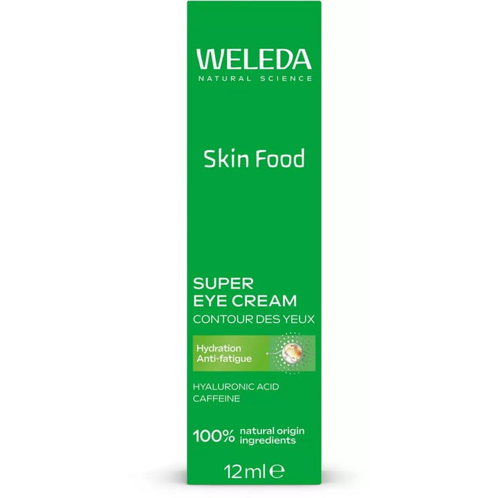 Weleda Skin Food Super Eye Cream 12 ml kosteuttava silmänympärysvoide vihreässä pahvipakkauksessa kofeiinilla.