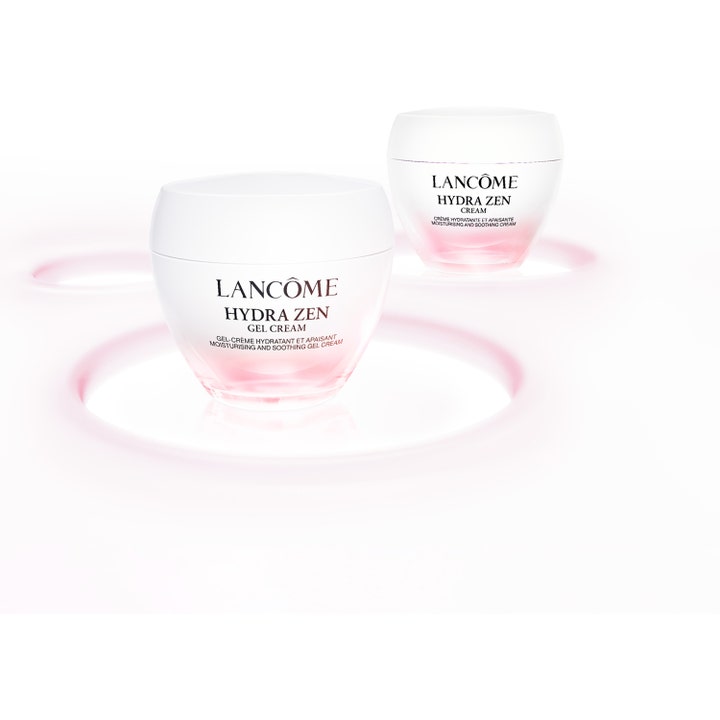 Lancôme Hydra Zen Gel Cream 30 ml rauhoittava päivävoide kahdessa vaaleanpunaisessa lasipurkissa