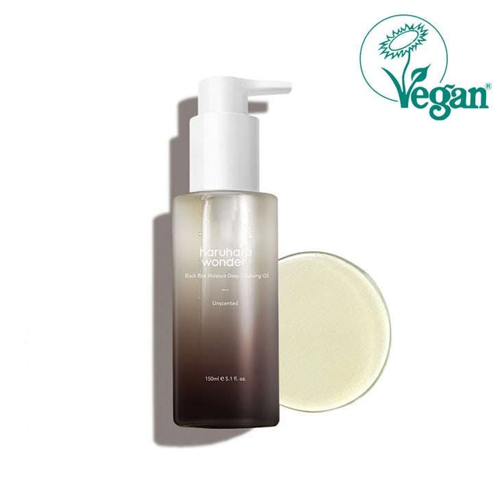 haruharu wonder Black Rice Moisture Deep Cleansing Oil 150 ml syväpuhdistava puhdistusöljy ja öljypisara.