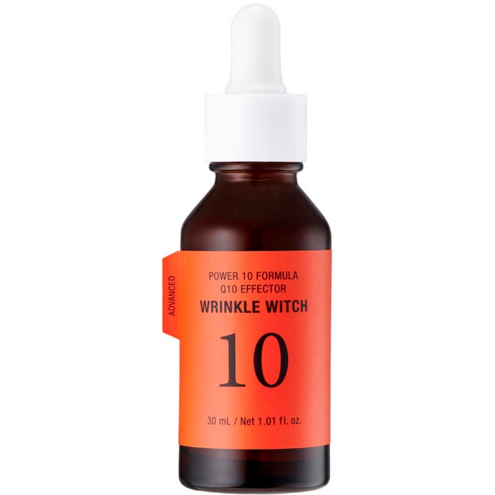 It's Skin Power 10 Formula Q10 Effector 30 ml kiinteyttävä seerumi oranssilla etiketillä ruskeassa lasipullossa.