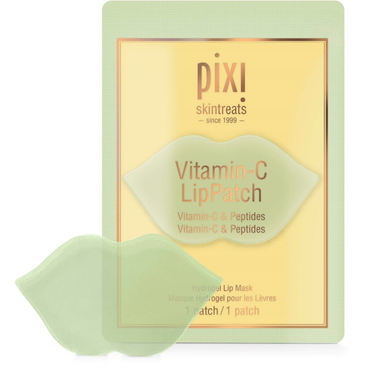 Pixi Vitamin-C LipPatch 1 kpl kirkastava huulinaamio vihreässä pakkauksessa ja huulten muotoinen geelinaamio