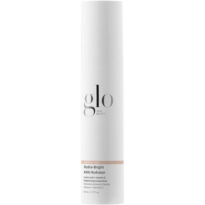 Glo Skin Beauty Hydra-Bright AHA Hydrator 50 ml kirkastava kasvovoide valkoisessa pumppupullossa.