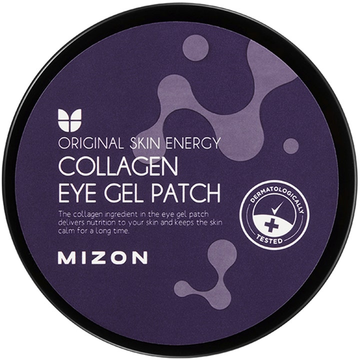 Mizon Collagen Eye Gel Patch 60 kpl ravitsevat silmänympäryslaput pyöreässä rasiassa jossa on violetti kansi