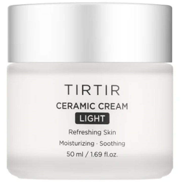 TIRTIR Ceramic Cream Light 50 ml rauhoittava ja kosteuttava kasvovoide huurteisessa purkissa hopeisella korkilla.