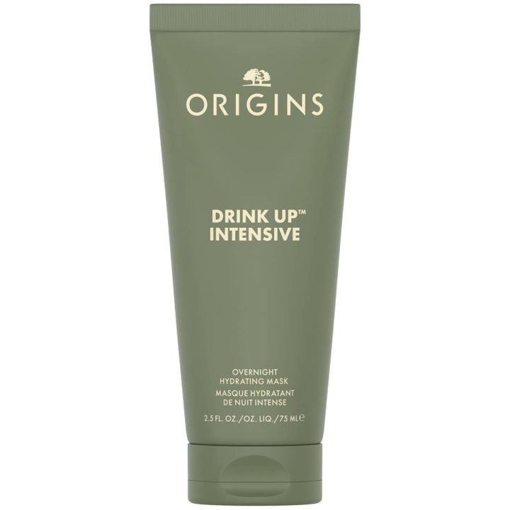 Origins Drink Up Intensive 75 ml kosteuttava yönaamio syväkosteuttaa ihoa oliivinvihreässä tuubissa.