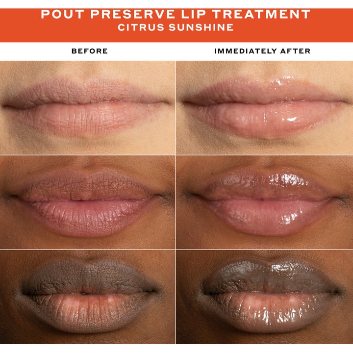 Ole Henriksen Clinical Quick Fix Mini Set 14 ml Pout Preserve huulihoito ennen ja jälkeen tulokset eri huulilla.