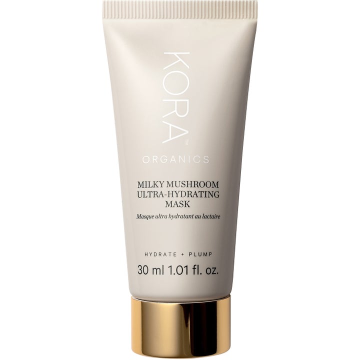 KORA Organics Milky Mushroom Ultra-Hydrating Mask 30 ml kosteuttava kasvonaamio vaaleassa tuubissa kultaisella korkilla