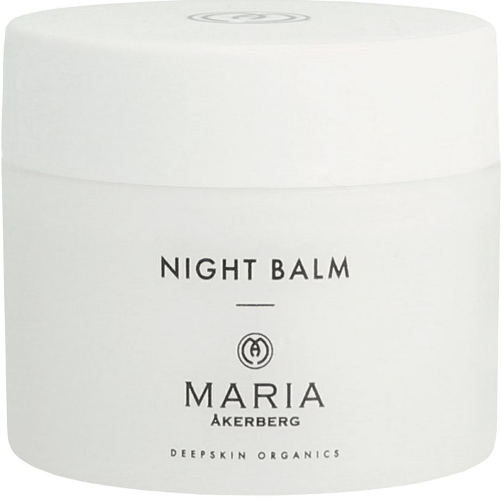 Maria Åkerberg Night Balm ravitseva yövoide valkoisessa purkissa minimalistisella mustalla tekstillä