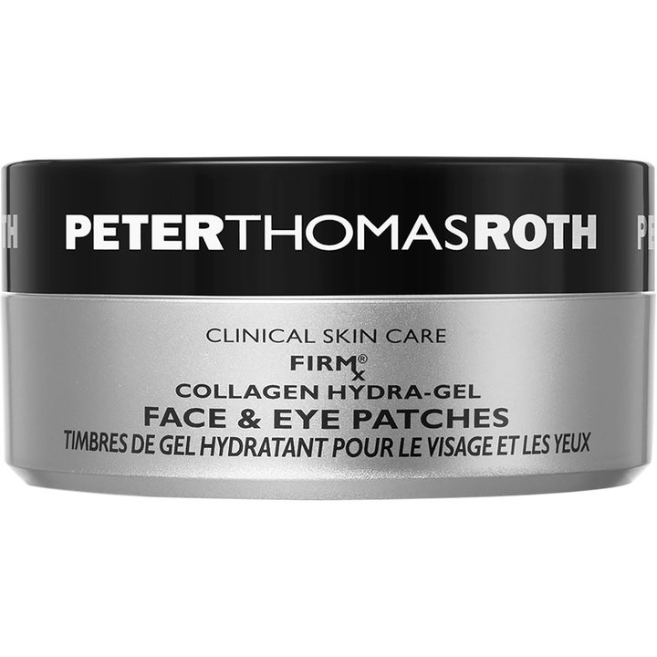 Peter Thomas Roth FIRMx Collagen Hydra-Gel Face & Eye Patches kiinteyttävät geelilaput hopeisessa mustakantisessa purkissa