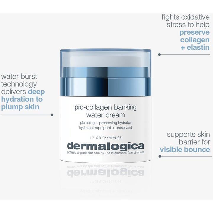 Dermalogica Pro-Collagen Banking Water Cream 50 ml kosteuttava kasvovoide valkoisessa purkissa sinisellä korkilla.