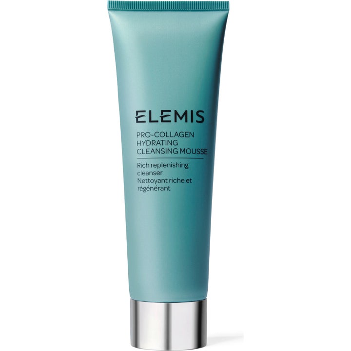 Elemis Pro-Collagen Hydrating Cleansing Mousse kosteuttava puhdistusvaahto ravitsevassa turkoosissa tuubissa hopeakorkilla.