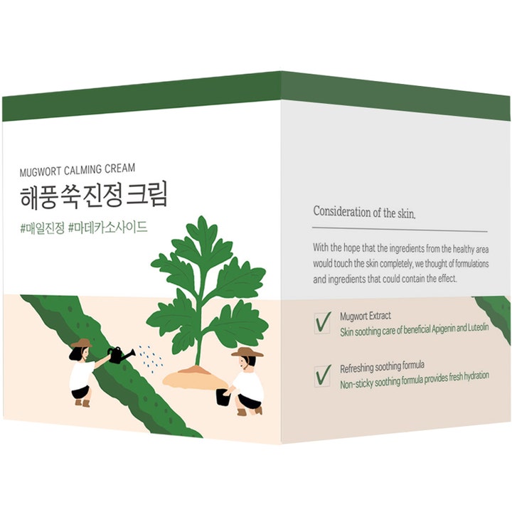 Round Lab Mugwort Calming Cream 80 ml rauhoittava kasvovoide valkoisessa ulkopakkauksessa, jossa on vihreä marunakuvitus