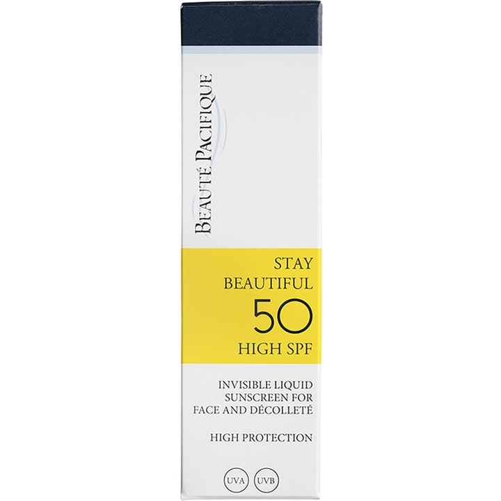 Beauté Pacifique Stay Beautiful 50 ml suojakerroin 50 kasvoille valkoisessa ja keltaisessa pakkauksessa