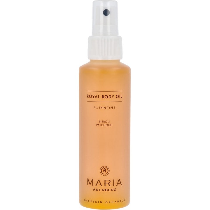 Maria Åkerberg Royal Body Oil 125 ml ravitseva vartaloöljy persikanvärisessä suihkepullossa