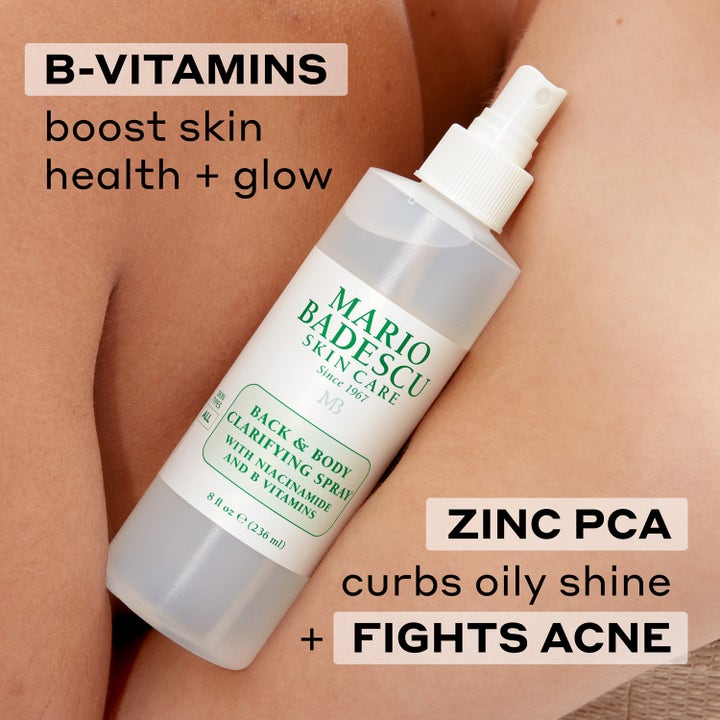 Mario Badescu Back And Body Clarifying Spray 236 ml vartalosuihke iholla sinkillä ja B-vitamiinilla aknea vastaan.