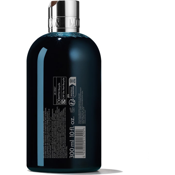 Molton Brown Dark Leather Bath & Shower Gel 300 ml suihkugeeli tummansinisessä pullossa hopeakorkilla