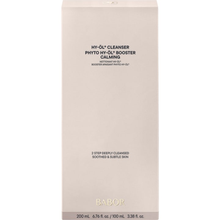 Babor HY-ÖL & Phyto Calming Booster 300 ml rauhoittava puhdistussetti vaaleanbeigessä ulkopakkauksessa