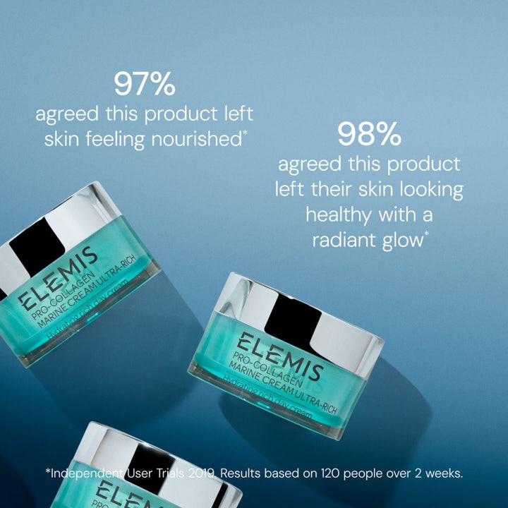 Elemis Pro-Collagen Marine Cream Ultra Rich 50 ml ravitseva päivävoide turkoosissa lasipurkissa.