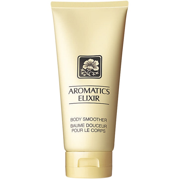 Clinique Aromatics Elixir Body Smoother pehmentävä vartalovoide vaaleankeltaisessa tuubissa jossa on kukkakuvio