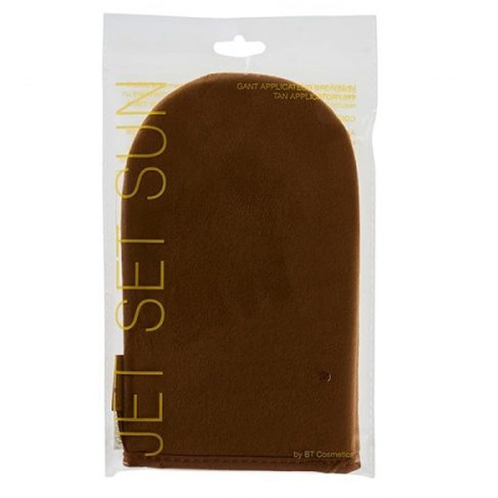 Jet Set Sun Tan Applicator Mitt 1 kpl levityskinnas tasaisen rusketuksen luomiseen on ruskea ja samettinen.