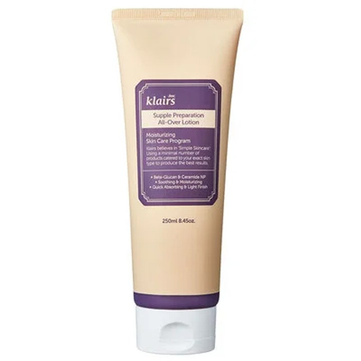 Klairs Supple Preparation All-Over Lotion 250 ml kosteuttava voide beige tuubi purppuralla etiketillä