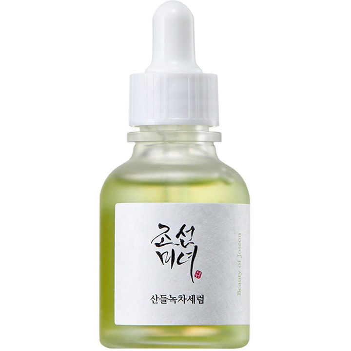 Beauty of Joseon Calming Serum 30 ml rauhoittava seerumi vihreällä teellä kirkkaassa lasisessa pipettipullossa.