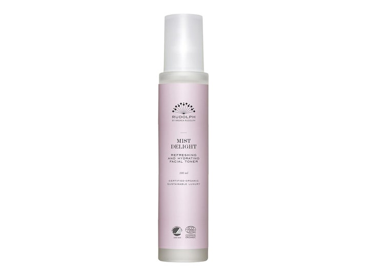 Rudolph Care Mist Delight 100 ml kosteuttava kasvovesi kapeassa pullossa jossa on vaaleanpunainen etiketti