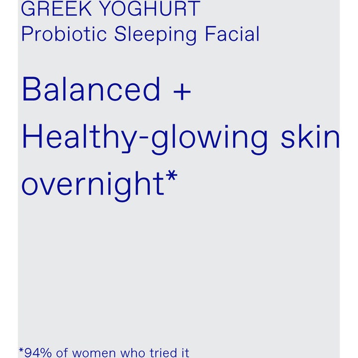 KORRES Greek Yoghurt Probiotic Sleeping Facial 40 ml yövoide ja teksti Balanced + Healthy-glowing skin overnight.
