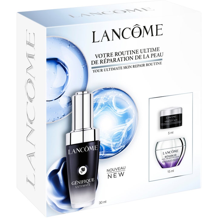 Lancôme Génifique Routine Set 2025 1 kpl korjaava ihonhoitosetti valkoisessa pakkauksessa seerumilla ja kasvovoiteilla