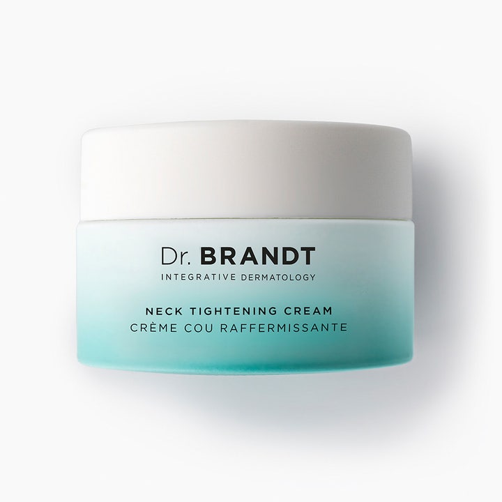 Dr Brandt Neck Tightening Cream 50 g kiinteyttävä kaulavoide vaaleansinisessä liukuvärjätyssä purkissa valkoisella kannella