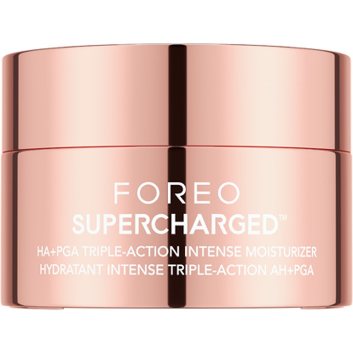 Foreo Supercharged HA+PGA Triple-Action Intense Moisturizer syväkosteuttava kasvovoide ruusukultaisessa purkissa