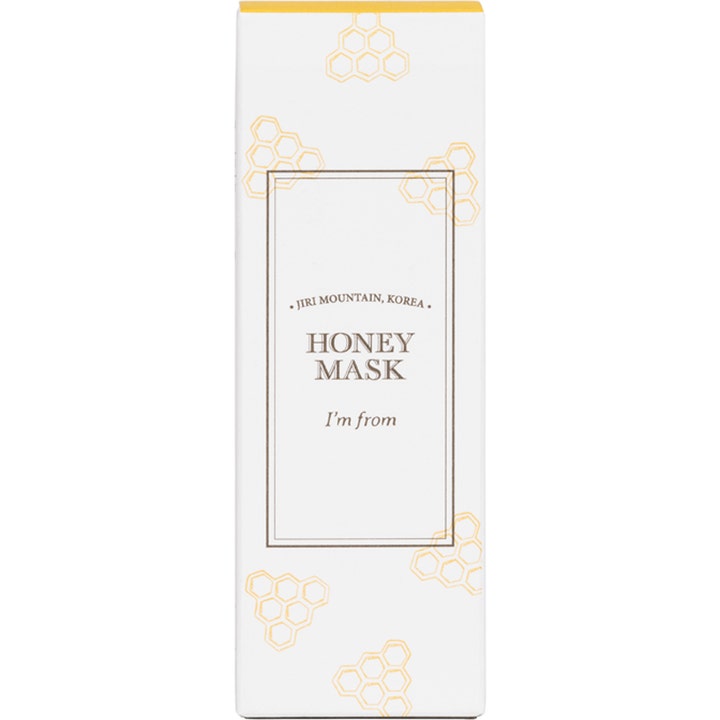 I'm From Honey Mask kirkastava kasvonaamio valkoisessa pakkauksessa jossa on keltaisia hunajakennoja ja teksti Honey Mask.
