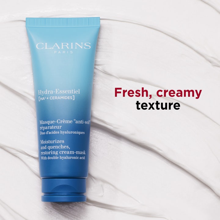 Clarins Hydra-Essentiel 75 ml kosteuttava kasvonaamio sinisessä tuubissa raikkaan täyteläisellä voidekoostumuksella