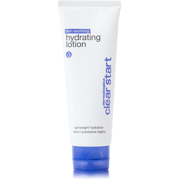 Dermalogica Clear Start Skin Soothing Hydrating Lotion 60 ml rauhoittava voide valkoisessa tuubissa sinisellä korkilla.