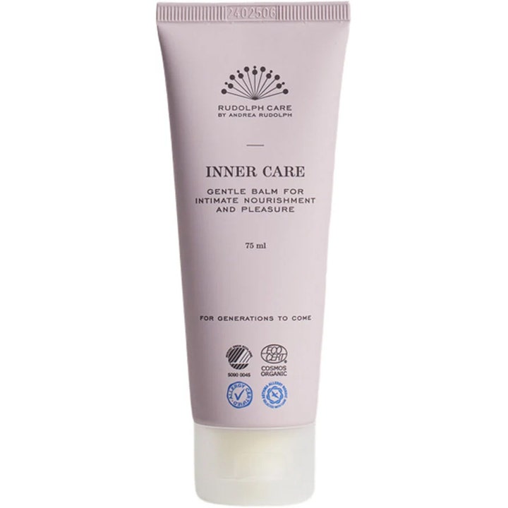 Rudolph Care Inner Care 75 ml intiimivoide on vaaleanpunaisessa tuubissa, joka ravitsee ja hoitaa ihoa.