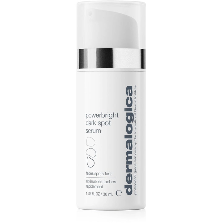 Dermalogica Powerbright Dark Spot Serum 30 ml pigmenttiläiskiä vaalentava seerumi valkoisessa hopeapantaisessa pullossa.